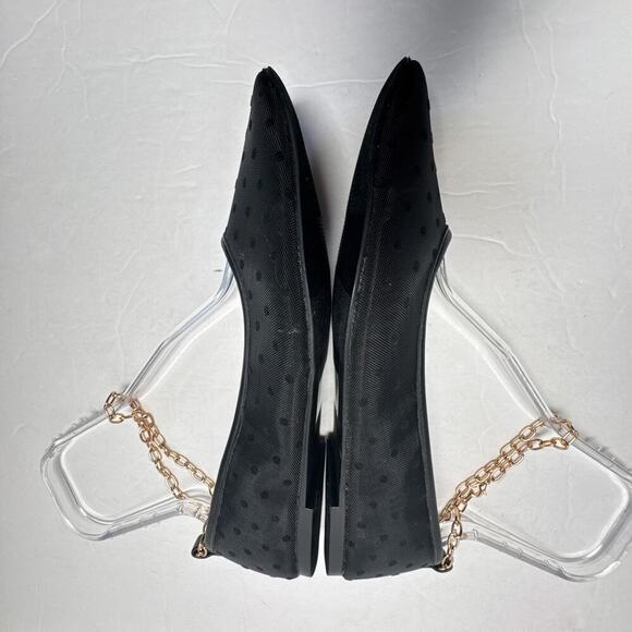 LOFT Black Dotted Mesh Ballet Flats Gold Chain Ankle Strap Women’s 11M - Picture 9 of 12